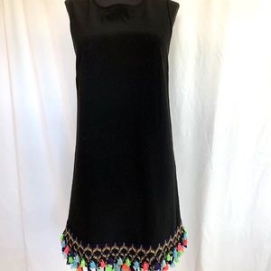 Joseph Ribkoff Black Knit Sheath Dress W/ Tassels - Size 6 Small